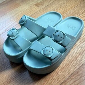 Zara Mint Green Double Buckle Slides